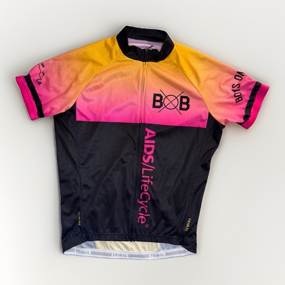 primal Other - Primal Men's M AIDS/LifeCycle Boys On Bikes Cycling Jersey Pink Yellow Black
